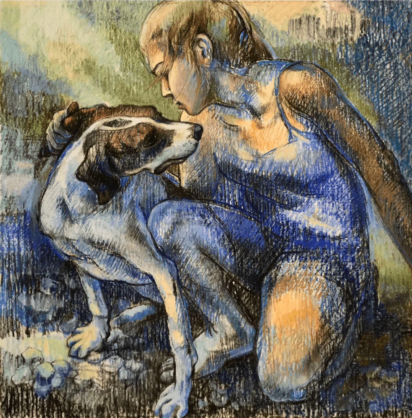 Thea and Delilah - Charcoal and Pastel